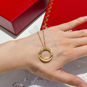 正品代购 cartier/卡地亚 love圆饼项链 18k金镶钻 大圆环 锁骨链