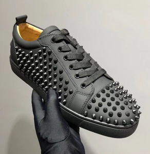 cl ciaga黑哑光牛皮铆钉潮流女鞋红底鞋低帮男鞋系带情侣款休闲鞋