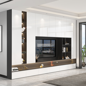 轻奢客厅电视柜一体组合墙柜背景墙书柜储物柜子满墙电视机柜高柜