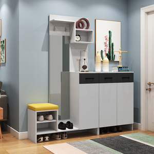 简约现代门厅柜鞋柜衣帽柜一体多功能入户进门玄关柜带换鞋凳镜柜