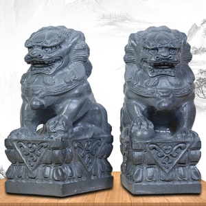 石狮子墓前迷你石狮子墓地石狮小石狮石雕青石摆件一对雕刻看门口