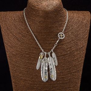 925纯银高桥羽毛项链男女款做旧复古时尚情侣毛衣链枫叶吊坠日韩