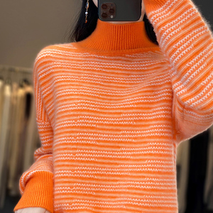 高领橘色毛衣