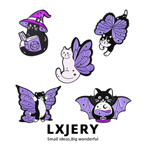 LXJERY 紫色小猫咪胸针 ins风蝴蝶翅膀金属徽章 创意书包装饰别针