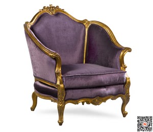 00亚历山大美式法式全实木雕花沙发椅英式古典单人沙发描金休闲书椅