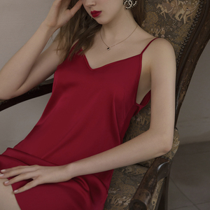 维密薇性感睡衣女士吊带睡裙深v美背露背丝绸蚕丝短裙家居服春夏