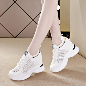 内增高女鞋网面透气2022年新款夏季网鞋女镂空百搭休闲运动小白鞋