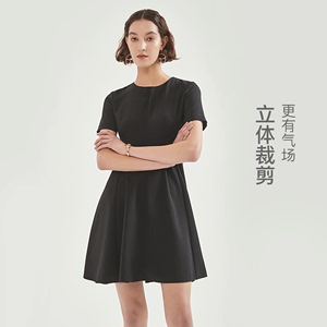 网易严选女式翻领短袖连衣裙休闲优雅圆领春秋短袖裙中长款裙子