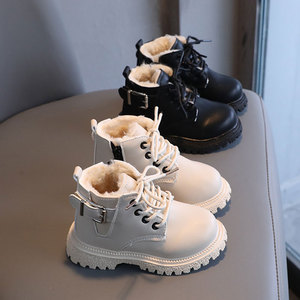 女童马丁靴冬款2023年宝宝加绒加厚保暖棉靴男童防滑软底低筒短靴
