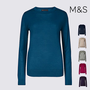 现 英国M&S马莎代购玛莎女装100%美丽诺纯绵羊毛衫圆领套头毛衣