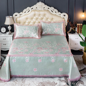 千丝美高档冰丝床笠式提花床单软凉席水洗可折叠加大