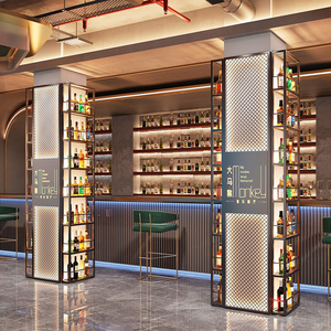 酒吧工业风酒架壁挂铁艺靠墙上柱子发光装饰隔断展示架餐厅红酒柜