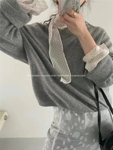 Wang韩代半高领圆点衬衫女2023秋冬新款设计感系带内搭打底衬衣