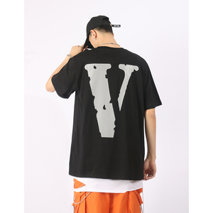 欧美潮牌vlone 纽约限定 3m反光大v印花短袖男女情侣宽松潮流t恤