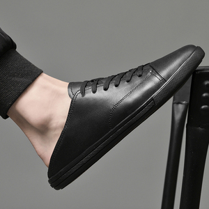 可踩后跟真皮鞋男大码46休闲潮流豆豆软底春季黑色小码男鞋363738