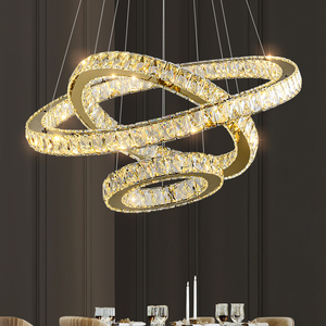 客厅灯简约现代大气三环水晶吊灯家用轻奢餐厅灯美容院大厅灯具