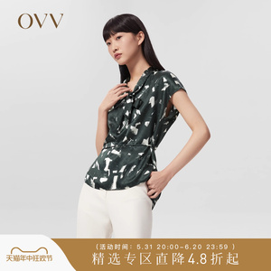 【抽象笔刷印花】OVV春夏热卖女装飘带包袖系带短袖衬衫