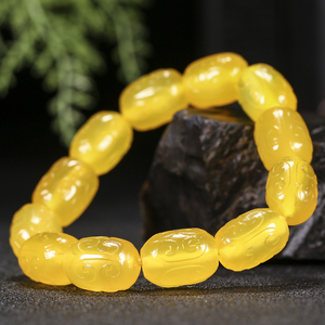 一元拍卖 保真天然冰种黄玉髓手串 男女款黄玛瑙桶珠滚滚来财手链