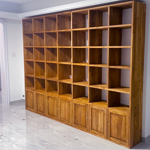 老榆木书架定制全墙满墙书柜全实木落地书架隔断吊柜置物架展示架