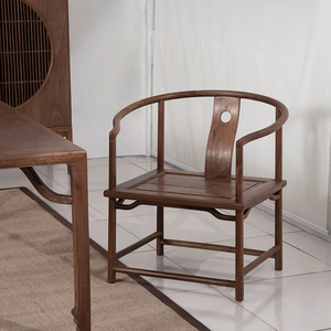 新中式禅意圈椅明式老榆木茶椅实木主人椅黑胡桃木仿古椅子官帽椅