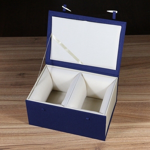 紫砂壶盒杯盒蓝色骨针包装盒古董玉器盒礼品盒盖杯盒定制麻布锦盒