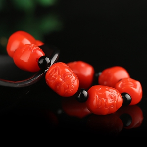 拍卖 新疆和田玉罗汉头手链金丝玉红玉手串男女款罗汉佛头玉手链