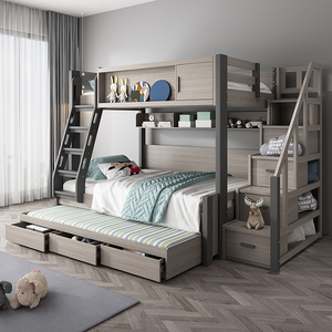 北欧儿童上下床成年双层床女孩高低子母床交错式上下铺大人两层床