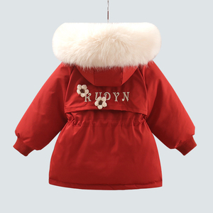 女童棉服冬款派克服羽绒棉袄儿童加绒加厚大毛领女宝宝中长款外套
