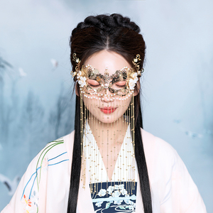 00刘云阿婆淘宝包邮 汉服配饰面纱古风挂耳 薄款真丝古代面帘女遮脸