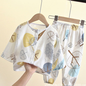 婴儿衣服夏季纯棉薄款长袖纱布空调服套装6七8九个月男女宝宝夏装