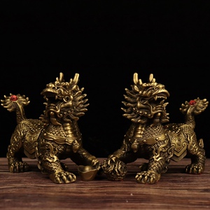 纯铜踏宝麒麟摆件祥瑞麒麟客厅办公室店铺怎么装饰品戏珠麒麟