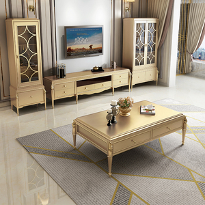 美式茶几电视柜组合大理石轻奢实木高档欧式客厅套装橡木茶桌家具