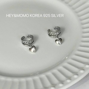 【MOMO】韩国东大门 S925银饰 耳钉 麻花三层爱心吊坠耳骨夹