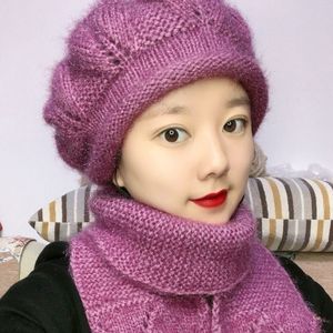 新款秋冬季保暖手工编织八角帽子松鼠绒毛线女士帽子贝雷帽护耳