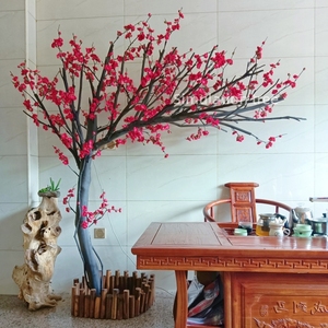 仿真梅花树腊梅树挂壁梅花枝许愿树中式大型室内客厅酒店装饰假树