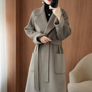 2023秋冬韩版新款100％羊毛呢外套高端双面羊绒大衣女中长款加厚
