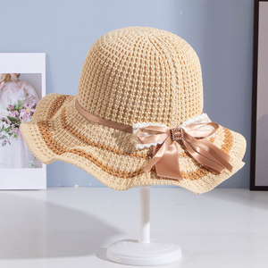 荷叶边帽子女士双色针织夏季遮阳防晒旅游春秋防紫外线可折叠凉帽
