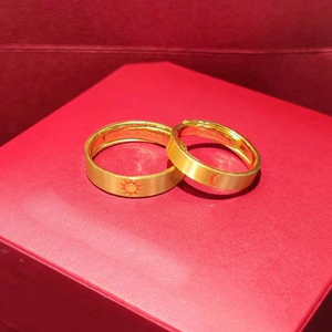 日月星辰戒指情侣款一对可调节黄金结婚对戒正品999足金素圈婚戒