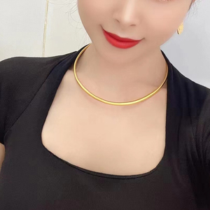 古法黄金项圈大人颈圈高级感个性款999足金锁骨项链圈diy爱心吊坠