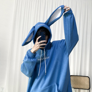 克兰因蓝正肩卫衣男国潮兔子耳朵连帽外套情侣装roora秋装上衣服