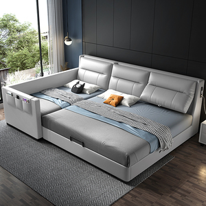 二胎家庭床二胎三胎拼接超大床亲子4人床现代简约榻榻米床真皮床