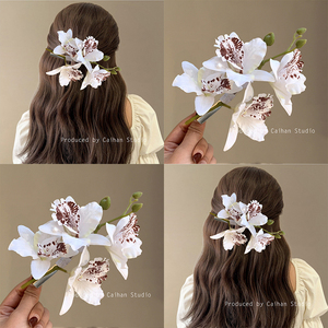 月光白百合~超仙花朵发夹氛围感拍照侧边花朵发卡高级感半扎发夹