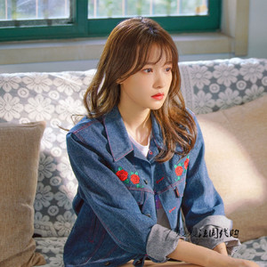 嫚嫚法代maje与晨同光孙怡黎初遥同款刺绣牛仔衣外套女宽松休闲