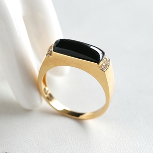 石之富缅甸天然翡翠a货18k金镶钻设计玻璃种墨翠马鞍戒指