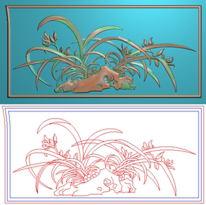 高清精雕图灰度图浮雕图电脑雕刻图精品花鸟沙发扶手兰花306x144