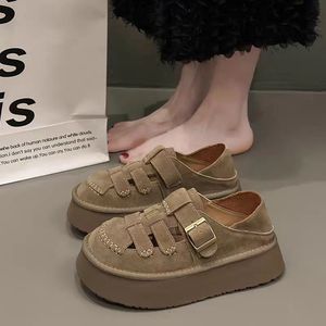 日系学生包头凉鞋女款2024年夏季新款镂空透气厚底增高编织猪笼鞋