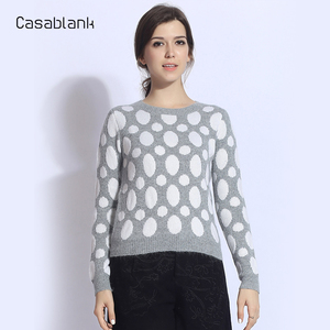 Casablank卡莎布兰卡韩版女士圆领圆点提花套头加厚针织毛衫上衣