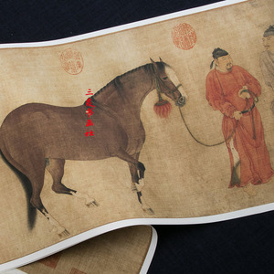 任仁发 人马图 元代古画真迹复制画芯未装裱国画骏马人物临摹装饰