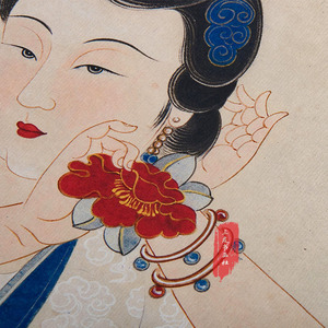 张大千 簪花仕女图 近现代国画人物工笔美人真迹微喷复制条幅画心