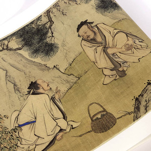 萧晨仿李希采薇图国画人物装饰画芯名家古画真迹复制品原大高仿真